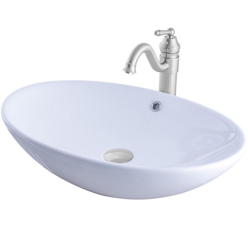 NOVATTO NSFC-V07W359 24 3/4 INCH WHITE PORCELAIN VESSEL SINK COMBO WITH FAUCET