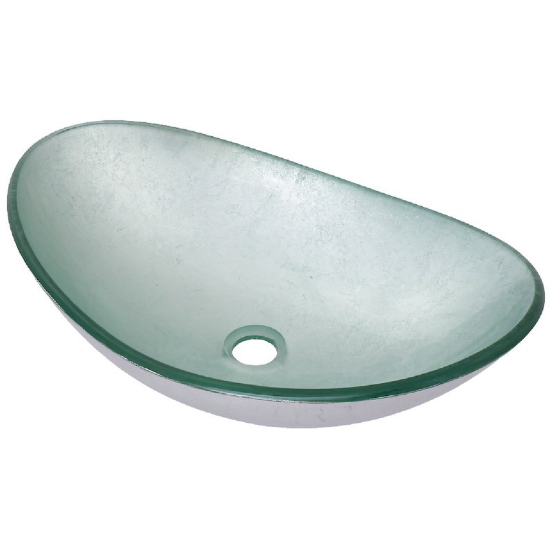 NOVATTO TIG-70328031 ARGENTO 21 1/2 INCH BLUE FOIL PAINTED OVAL GLASS VESSEL BATHROOM SINK
