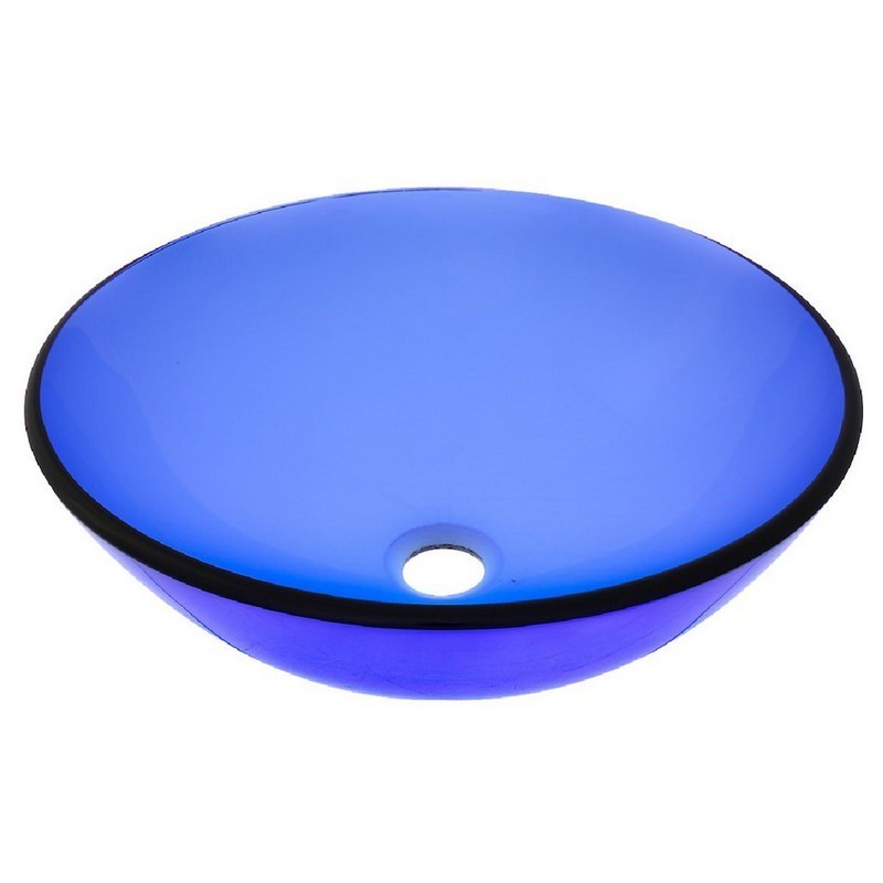 NOVATTO TIG-8025 16 1/2 INCH CLEAR BLUE GLASS VESSEL BATHROOM SINK