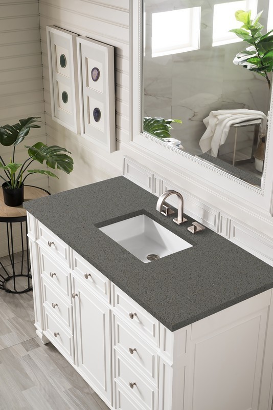 JAMES MARTIN 157-V48-BW-3GEX BRISTOL 48 INCH SINGLE VANITY IN BRIGHT WHITE WITH 3 CM GREY EXPO QUARTZ TOP WITH SINK
