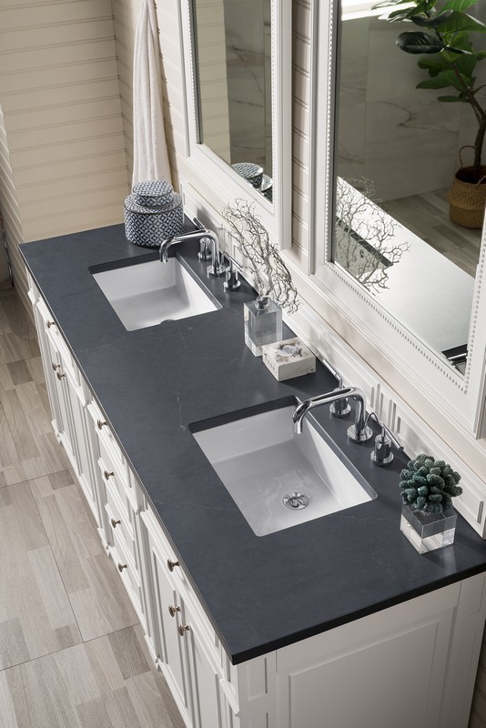 JAMES MARTIN 157-V72-BW-3CSP BRISTOL 72 INCH DOUBLE VANITY IN BRIGHT WHITE WITH 3 CM CHARCOAL SOAPSTONE QUARTZ TOP WITH SINK