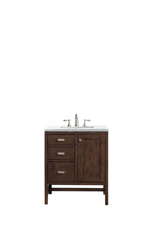 JAMES MARTIN E444-V30-MCA-3AF ADDISON 30 INCH SINGLE VANITY CABINET IN MID CENTURY ACACIA WITH 3 CM ARCTIC FALL SOLID SURFACE COUNTERTOP WITH SINK