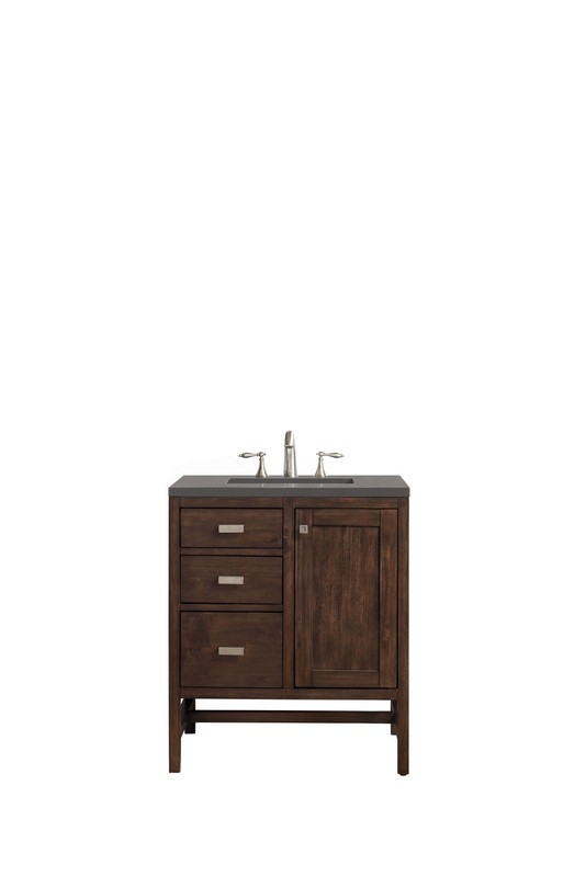 JAMES MARTIN E444-V30-MCA-3GEX ADDISON 30 INCH SINGLE VANITY CABINET IN MID CENTURY ACACIA WITH 3 CM GREY EXPO QUARTZ TOP WITH SINK