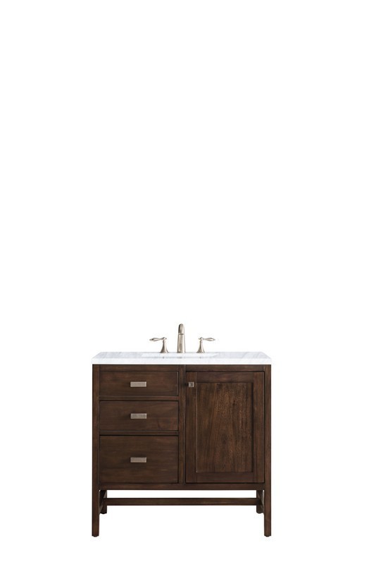 JAMES MARTIN E444-V36-MCA-3CAR ADDISON 36 INCH SINGLE VANITY CABINET IN MID CENTURY ACACIA WITH 3 CM CARRARA WHITE TOP WITH SINK