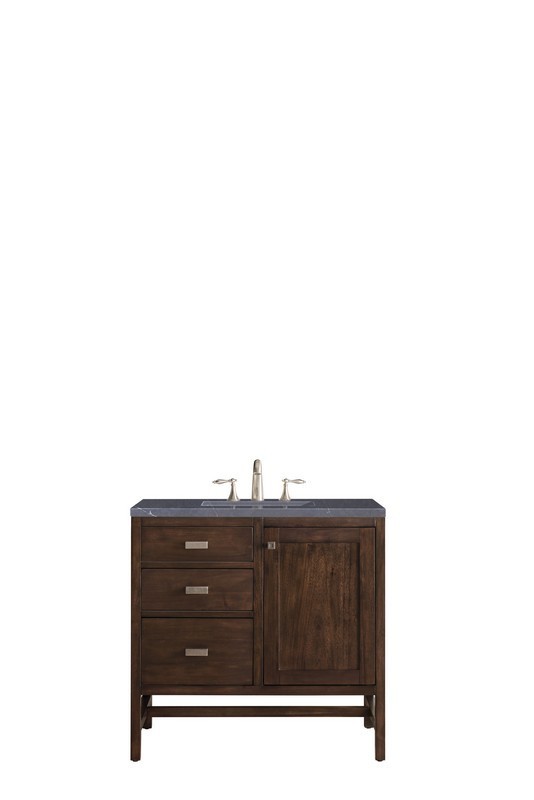 JAMES MARTIN E444-V36-MCA-3CSP ADDISON 36 INCH SINGLE VANITY CABINET IN MID CENTURY ACACIA WITH 3 CM CHARCOAL SOAPSTONE QUARTZ TOP WITH SINK