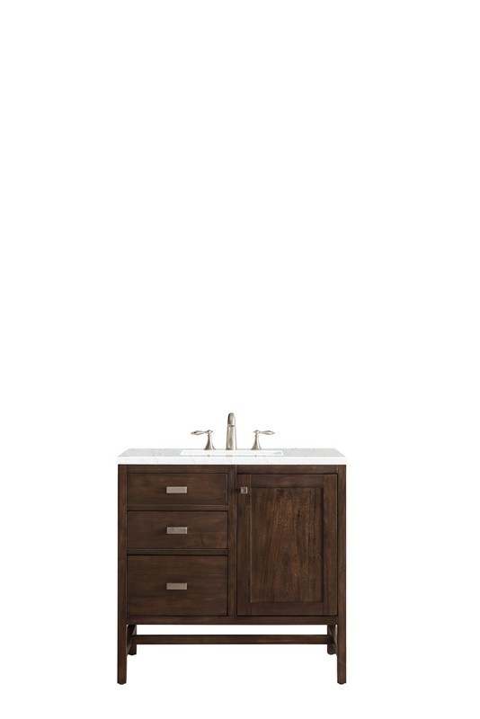 JAMES MARTIN E444-V36-MCA-3EJP ADDISON 36 INCH SINGLE VANITY CABINET IN MID CENTURY ACACIA WITH 3 CM ETERNAL JASMINE PEARL QUARTZ TOP WITH SINK