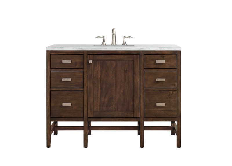 JAMES MARTIN E444-V48-MCA-3AF ADDISON 48 INCH SINGLE VANITY CABINET IN MID CENTURY ACACIA WITH 3 CM ARCTIC FALL SOLID SURFACE COUNTERTOP WITH SINK