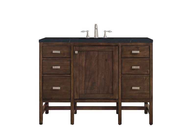 JAMES MARTIN E444-V48-MCA-3CSP ADDISON 48 INCH SINGLE VANITY CABINET IN MID CENTURY ACACIA WITH 3 CM CHARCOAL SOAPSTONE QUARTZ TOP WITH SINK