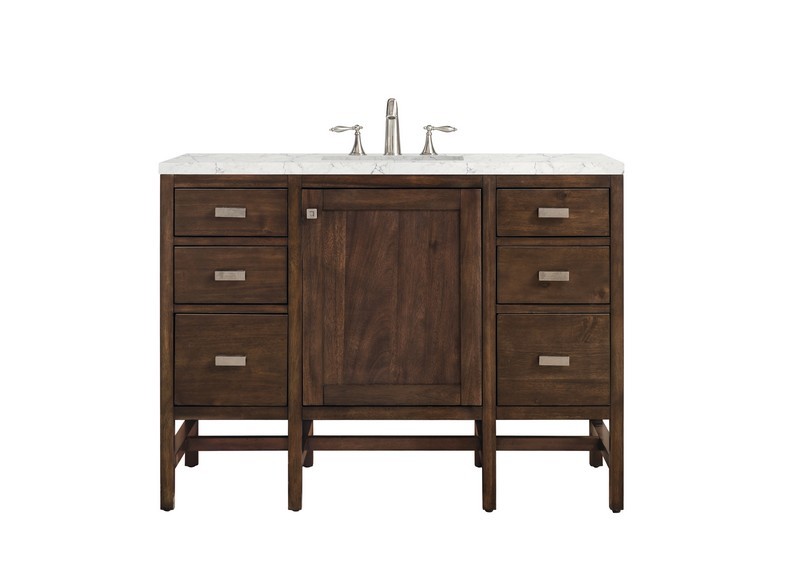 JAMES MARTIN E444-V48-MCA-3EJP ADDISON 48 INCH SINGLE VANITY CABINET IN MID CENTURY ACACIA WITH 3 CM ETERNAL JASMINE PEARL QUARTZ TOP WITH SINK
