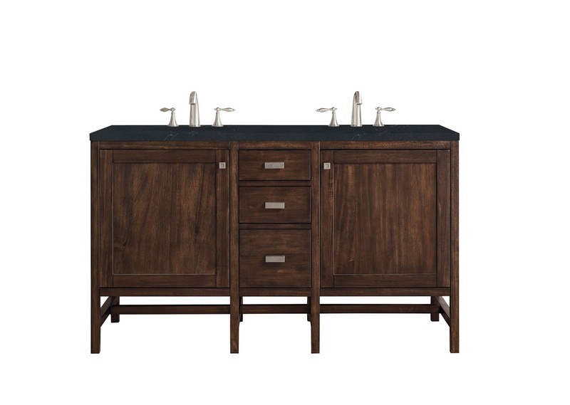 JAMES MARTIN E444-V60D-MCA-3CSP ADDISON 60 INCH DOUBLE VANITY CABINET IN MID CENTURY ACACIA WITH 3 CM CHARCOAL SOAPSTONE QUARTZ TOP WITH SINK