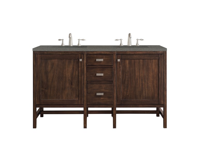 JAMES MARTIN E444-V60D-MCA-3GEX ADDISON 60 INCH DOUBLE VANITY CABINET IN MID CENTURY ACACIA WITH 3 CM GREY EXPO QUARTZ TOP WITH SINK