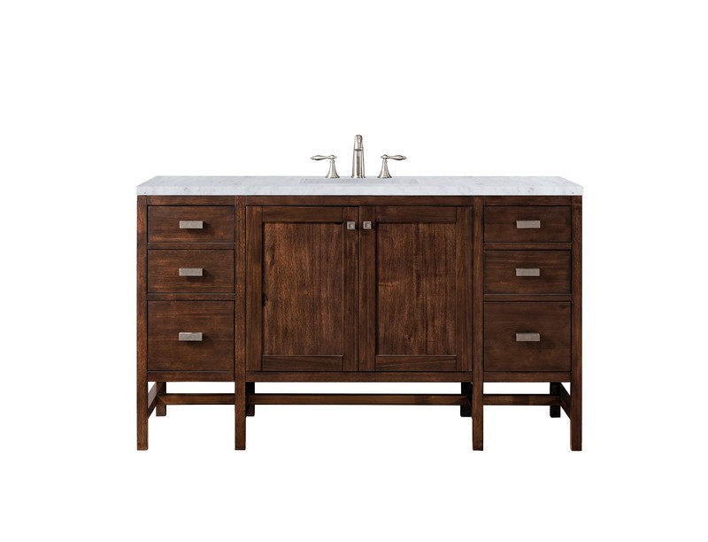 JAMES MARTIN E444-V60S-MCA-3CAR ADDISON 60 INCH SINGLE VANITY CABINET IN MID CENTURY ACACIA WITH 3 CM CARRARA WHITE TOP WITH SINK