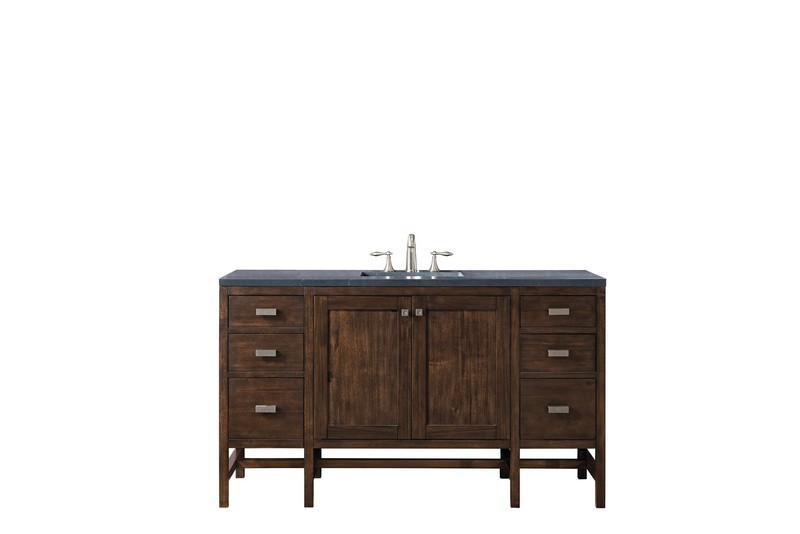 JAMES MARTIN E444-V60S-MCA-3CSP ADDISON 60 INCH SINGLE VANITY CABINET IN MID CENTURY ACACIA WITH 3 CM CHARCOAL SOAPSTONE QUARTZ TOP WITH SINK