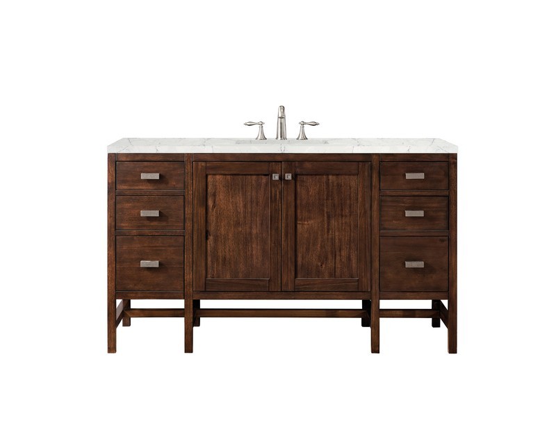 JAMES MARTIN E444-V60S-MCA-3EJP ADDISON 60 INCH SINGLE VANITY CABINET IN MID CENTURY ACACIA WITH 3 CM ETERNAL JASMINE PEARL QUARTZ TOP WITH SINK