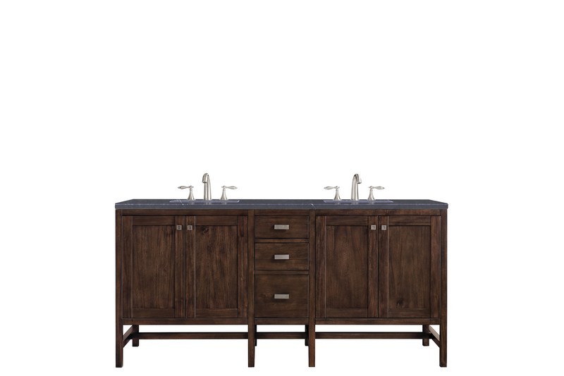 JAMES MARTIN E444-V72-MCA-3CSP ADDISON 72 INCH DOUBLE VANITY CABINET IN MID CENTURY ACACIA WITH 3 CM CHARCOAL SOAPSTONE QUARTZ TOP WITH SINK