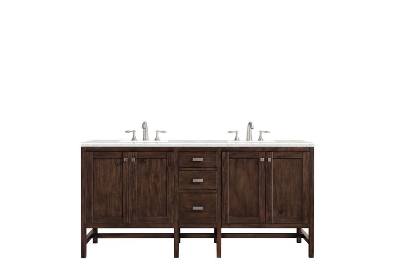 JAMES MARTIN E444-V72-MCA-3EJP ADDISON 72 INCH DOUBLE VANITY CABINET IN MID CENTURY ACACIA WITH 3 CM ETERNAL JASMINE PEARL QUARTZ TOP WITH SINK