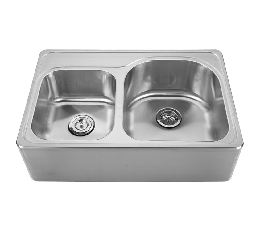 WHITEHAUS WHNAPD3322 33 INCH NOAH'S COLLECTION DOUBLE BOWL DROP-IN SINK W/ A SEAMLESS CUSTOMIZED FRONT APRON