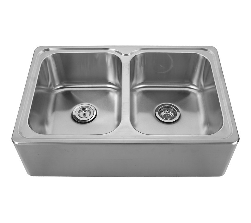 WHITEHAUS WHNAPEQ3322 33 INCH NOAH'S COLLECTION DOUBLE BOWL DROP-IN SINK W/ A SEAMLESS CUSTOMIZED FRONT APRON