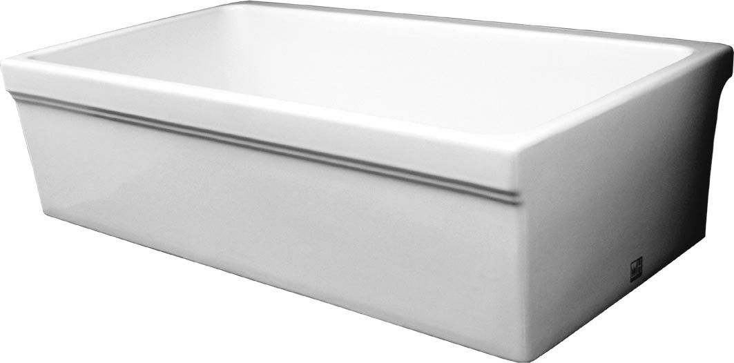 WHITEHAUS WHQ530 QUATRO 30 INCH ALCOVE REVERSIBLE FIRECLAY SINK W/ DECORATIVE 2 1/2 INCH LIP ON ONE SIDE & 2 INCH LIP ON OTHER