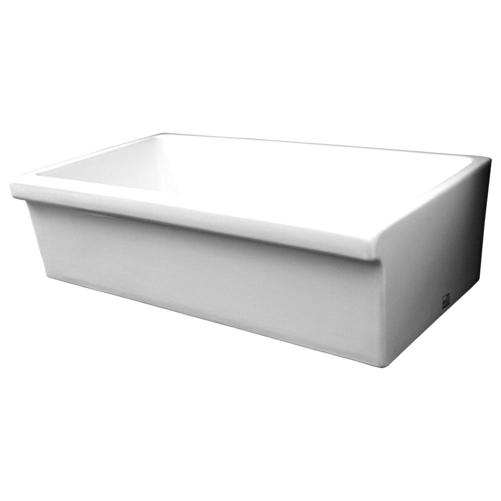 WHITEHAUS WHQ536 LARGE QUATRO 36 INCH ALCOVE REVERSIBLE FIRECLAY SINK DECORATIVE 2 1/2 INCH LIP ON ONE SIDE & 2 INCH LIP ON OTHER