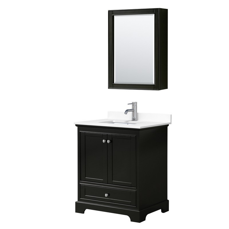 WYNDHAM COLLECTION WCS202030SDEWCUNSMED DEBORAH 30 INCH SINGLE BATHROOM VANITY IN DARK ESPRESSO WITH WHITE CULTURED MARBLE COUNTERTOP, UNDERMOUNT SQUARE SINK AND MEDICINE CABINET