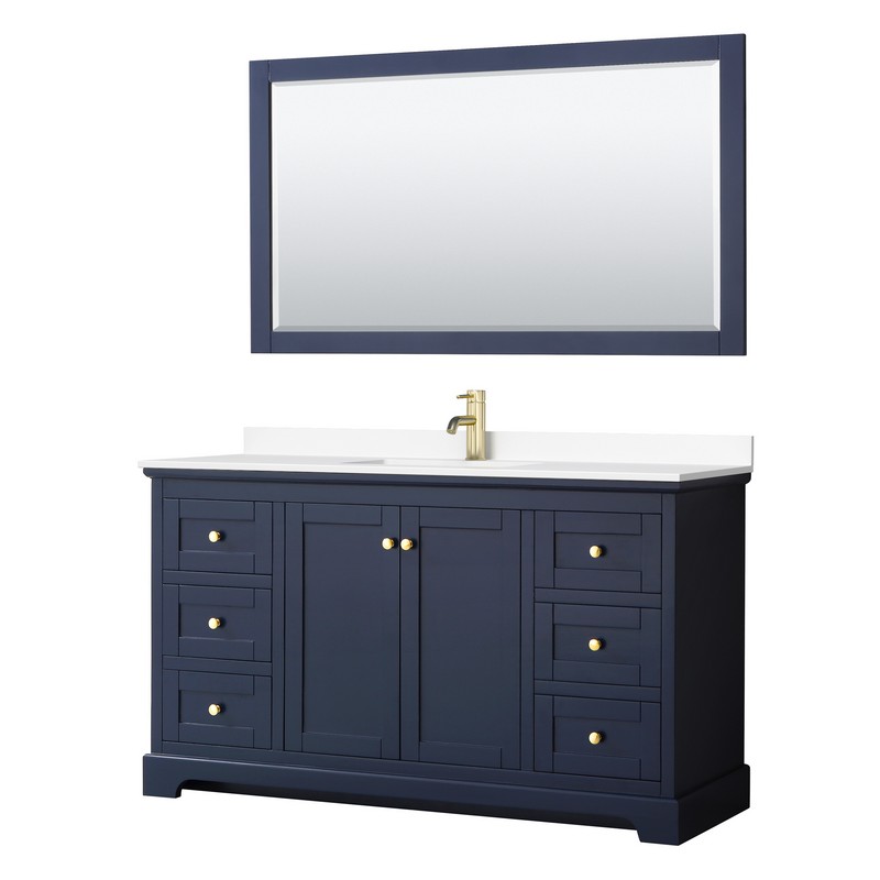 WYNDHAM COLLECTION WCV232360SBLWCUNSM58 AVERY 60 INCH SINGLE BATHROOM VANITY IN DARK BLUE WITH WHITE CULTURED MARBLE COUNTERTOP, UNDERMOUNT SQUARE SINK AND 58 INCH MIRROR