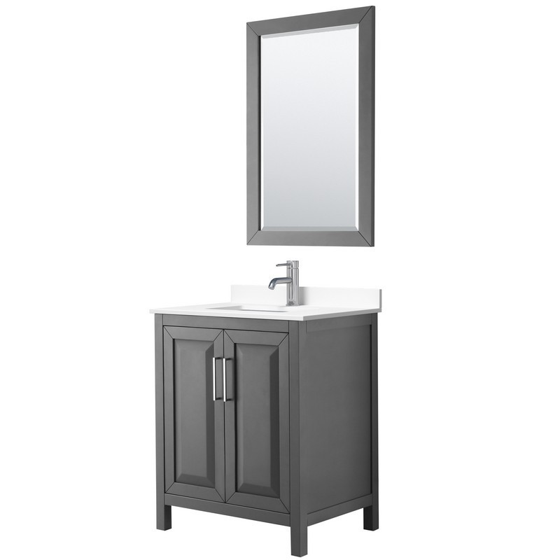 WYNDHAM COLLECTION WCV252530SKGWCUNSM24 DARIA 30 INCH SINGLE BATHROOM VANITY IN DARK GRAY WITH WHITE CULTURED MARBLE COUNTERTOP, UNDERMOUNT SQUARE SINK AND 24 INCH MIRROR