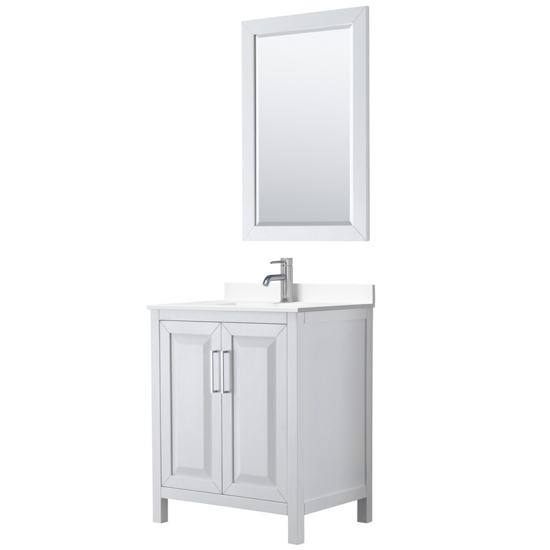WYNDHAM COLLECTION WCV252530SWHWCUNSM24 DARIA 30 INCH SINGLE BATHROOM VANITY IN WHITE WITH WHITE CULTURED MARBLE COUNTERTOP, UNDERMOUNT SQUARE SINK AND 24 INCH MIRROR