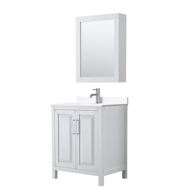 WYNDHAM COLLECTION WCV252530SWHWCUNSMED DARIA 30 INCH SINGLE BATHROOM VANITY IN WHITE WITH WHITE CULTURED MARBLE COUNTERTOP, UNDERMOUNT SQUARE SINK AND MEDICINE CABINET