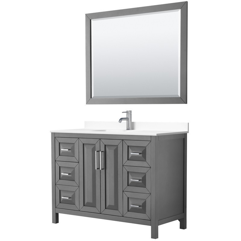 WYNDHAM COLLECTION WCV252548SKGWCUNSM46 DARIA 48 INCH SINGLE BATHROOM VANITY IN DARK GRAY WITH WHITE CULTURED MARBLE COUNTERTOP, UNDERMOUNT SQUARE SINK AND 46 INCH MIRROR