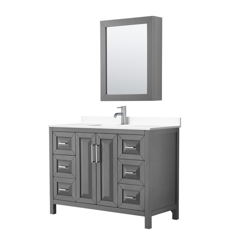 WYNDHAM COLLECTION WCV252548SKGWCUNSMED DARIA 48 INCH SINGLE BATHROOM VANITY IN DARK GRAY WITH WHITE CULTURED MARBLE COUNTERTOP, UNDERMOUNT SQUARE SINK AND MEDICINE CABINET