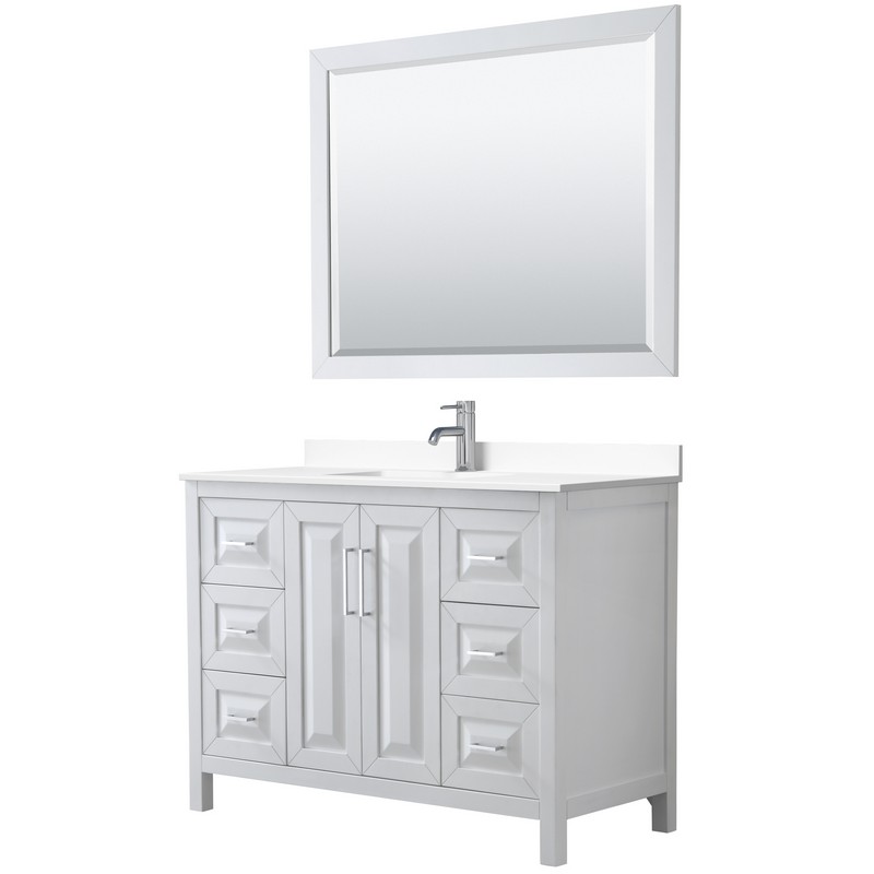 WYNDHAM COLLECTION WCV252548SWHWCUNSM46 DARIA 48 INCH SINGLE BATHROOM VANITY IN WHITE WITH WHITE CULTURED MARBLE COUNTERTOP, UNDERMOUNT SQUARE SINK AND 46 INCH MIRROR
