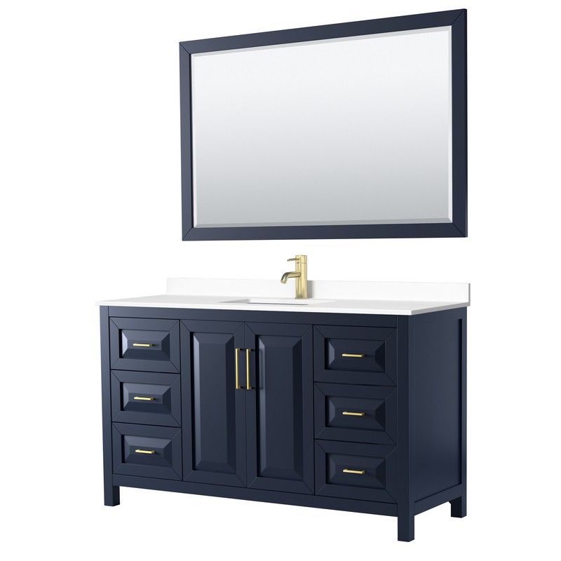 WYNDHAM COLLECTION WCV252560SBLWCUNSM58 DARIA 60 INCH SINGLE BATHROOM VANITY IN DARK BLUE WITH WHITE CULTURED MARBLE COUNTERTOP, UNDERMOUNT SQUARE SINK AND 58 INCH MIRROR