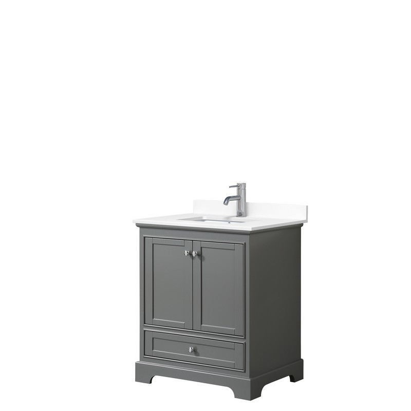 WYNDHAM COLLECTION WCS202030SKGWCUNSMXX DEBORAH 30 INCH SINGLE BATHROOM VANITY IN DARK GRAY WITH WHITE CULTURED MARBLE COUNTERTOP AND UNDERMOUNT SQUARE SINK