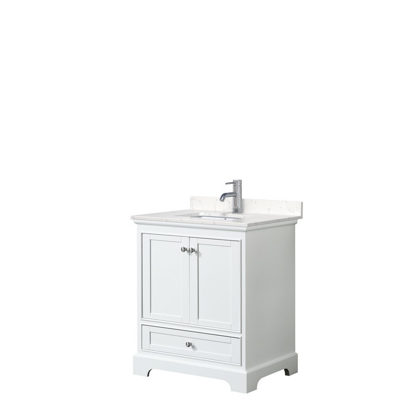 WYNDHAM COLLECTION WCS202030SWHC2UNSMXX DEBORAH 30 INCH SINGLE BATHROOM VANITY IN WHITE WITH LIGHT-VEIN CARRARA CULTURED MARBLE COUNTERTOP AND UNDERMOUNT SQUARE SINK