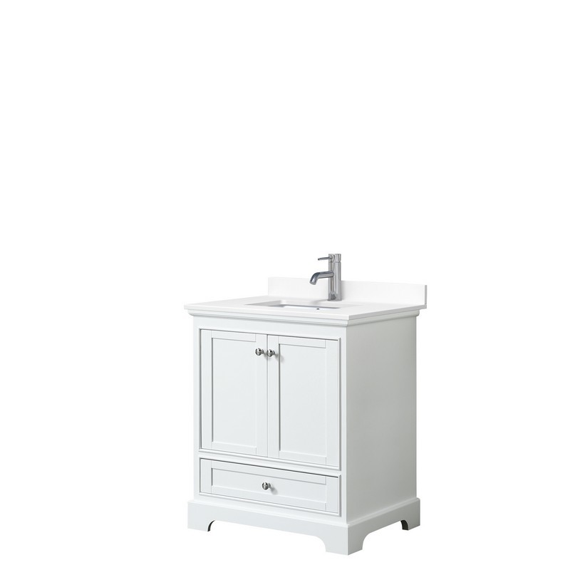 WYNDHAM COLLECTION WCS202030SWHWCUNSMXX DEBORAH 30 INCH SINGLE BATHROOM VANITY IN WHITE WITH WHITE CULTURED MARBLE COUNTERTOP AND UNDERMOUNT SQUARE SINK