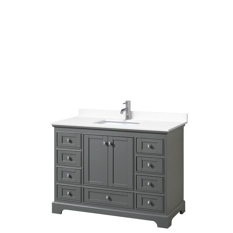 WYNDHAM COLLECTION WCS202048SKGWCUNSMXX DEBORAH 48 INCH SINGLE BATHROOM VANITY IN DARK GRAY WITH WHITE CULTURED MARBLE COUNTERTOP AND UNDERMOUNT SQUARE SINK
