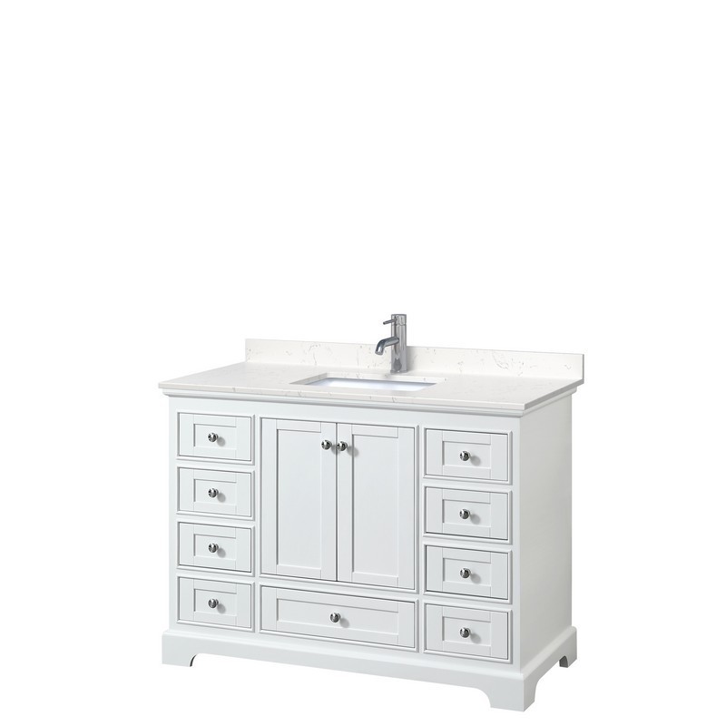 WYNDHAM COLLECTION WCS202048SWHC2UNSMXX DEBORAH 48 INCH SINGLE BATHROOM VANITY IN WHITE WITH LIGHT-VEIN CARRARA CULTURED MARBLE COUNTERTOP AND UNDERMOUNT SQUARE SINK