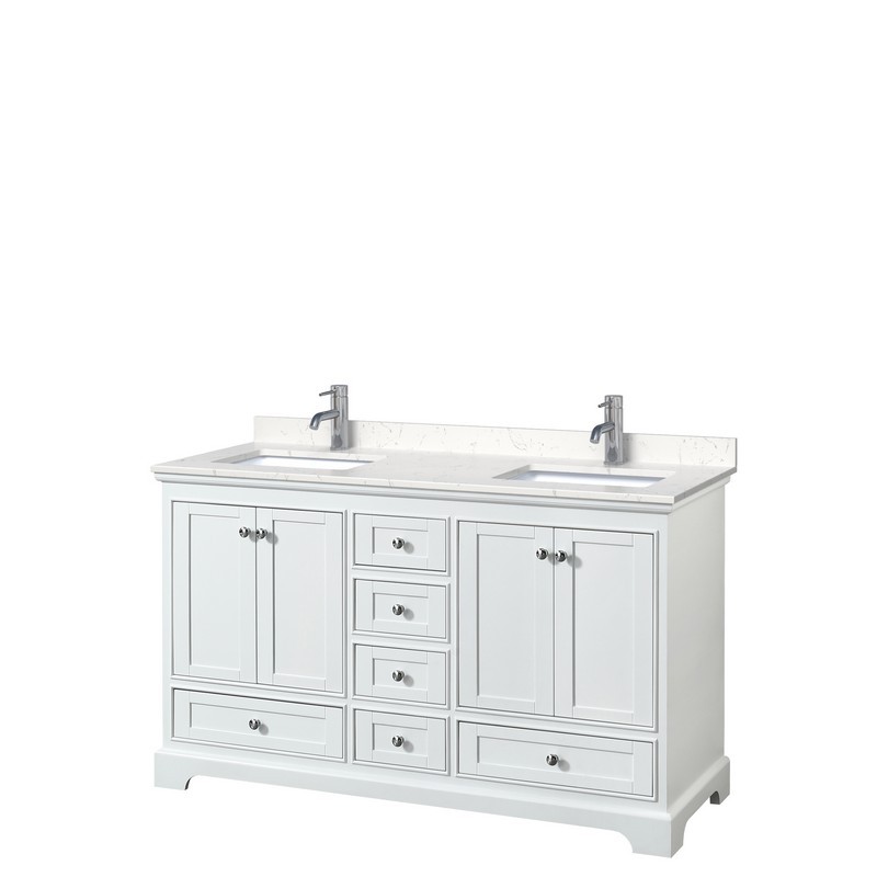 WYNDHAM COLLECTION WCS202060DWHC2UNSMXX DEBORAH 60 INCH DOUBLE BATHROOM VANITY IN WHITE WITH LIGHT-VEIN CARRARA CULTURED MARBLE COUNTERTOP AND UNDERMOUNT SQUARE SINKS