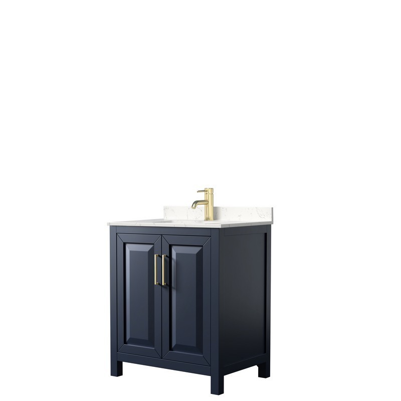 WYNDHAM COLLECTION WCV252530SBLC2UNSMXX DARIA 30 INCH SINGLE BATHROOM VANITY IN DARK BLUE WITH LIGHT-VEIN CARRARA CULTURED MARBLE COUNTERTOP AND UNDERMOUNT SQUARE SINK