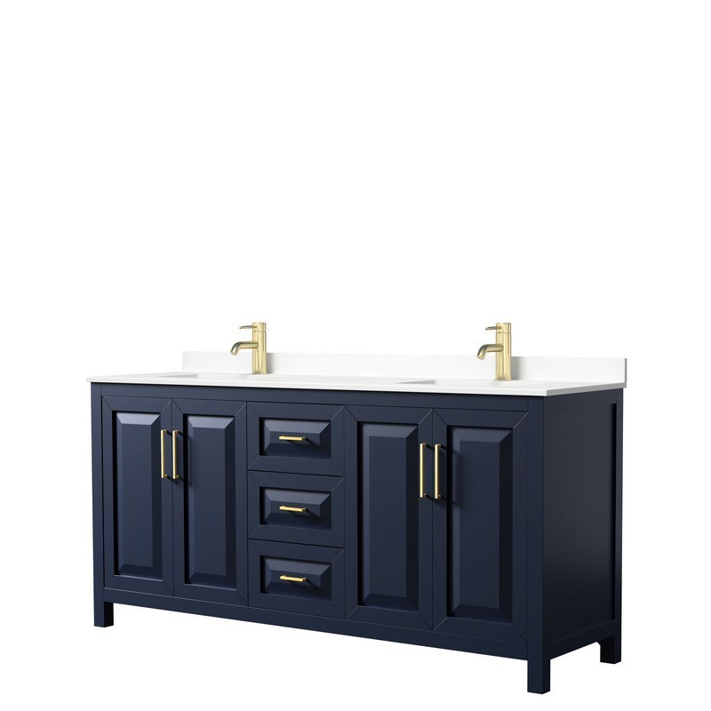 WYNDHAM COLLECTION WCV252572DBLWCUNSMXX DARIA 72 INCH DOUBLE BATHROOM VANITY IN DARK BLUE WITH WHITE CULTURED MARBLE COUNTERTOP AND UNDERMOUNT SQUARE SINKS