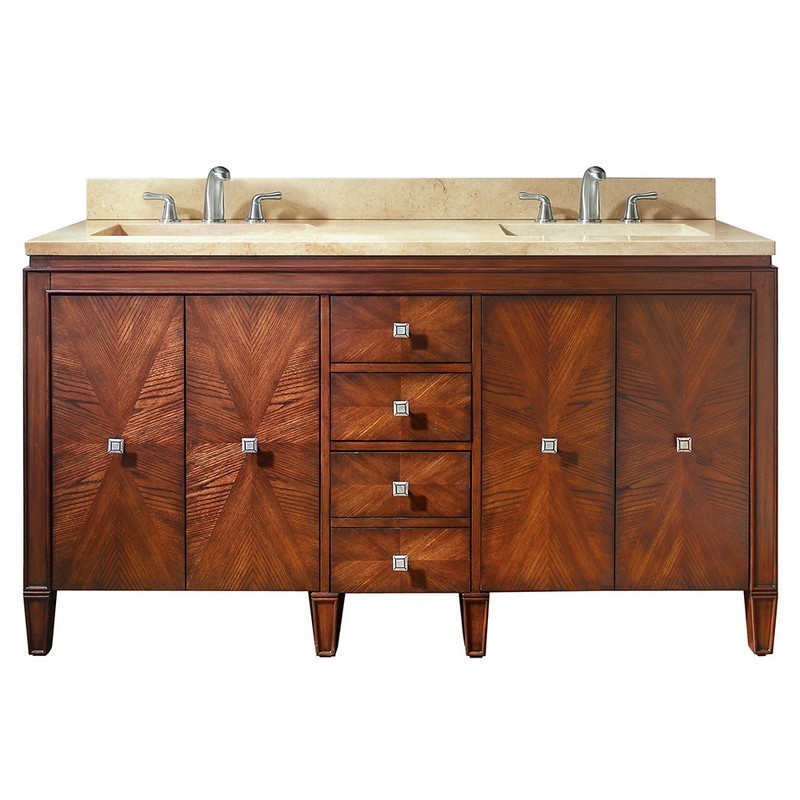 AVANITY BRENTWOOD-VS61-NW-D BRENTWOOD 61 INCH DOUBLE VANITY IN NEW WALNUT WITH CREMA MARFIL MARBLE TOP