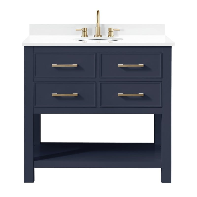 AVANITY BROOKS-VS36-NB-EW BROOKS 37 INCH VANITY IN NAVY BLUE WITH ENGINEERED WHITE STONE TOP