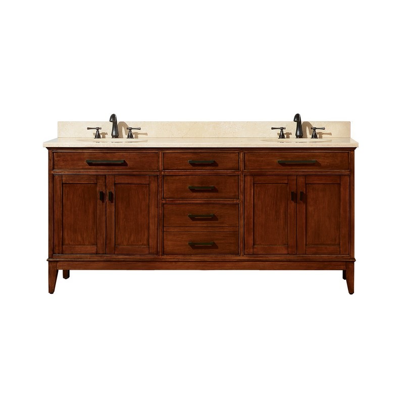 AVANITY MADISON-VS72-TO-D MADISON 73 INCH DOUBLE VANITY IN TOBACCO WITH CREMA MARFIL MARBLE TOP