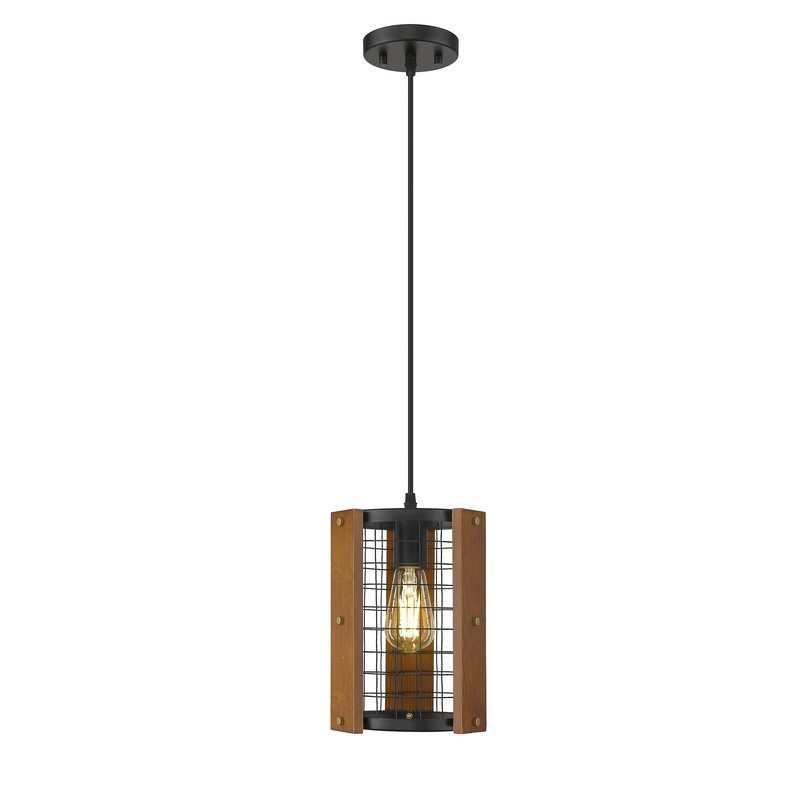 OVE DECORS 15LPE-FIN406-PBLKY FINN IV 1-LIGHT PENDANT IN BLACK AND WOOD