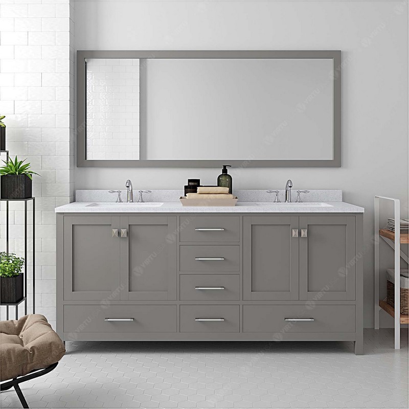 VIRTU USA GD-50072-DWQSQ-NM CAROLINE AVENUE 72 INCH DOUBLE SQUARE SINK VANITY WITHOUT FAUCET