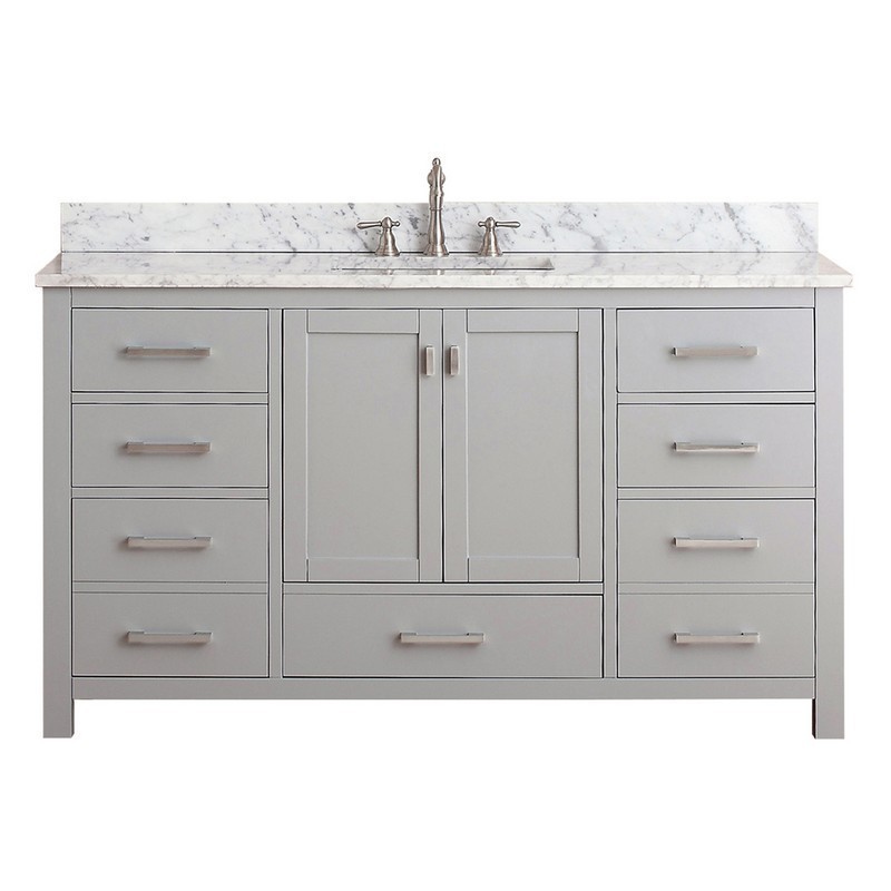 AVANITY MODERO-VS60-CG-A-E MODERO 61 INCH SINGLE VANITY IN CHILLED GRAY WITH CALA WHITE ENGINEERED STONE TOP