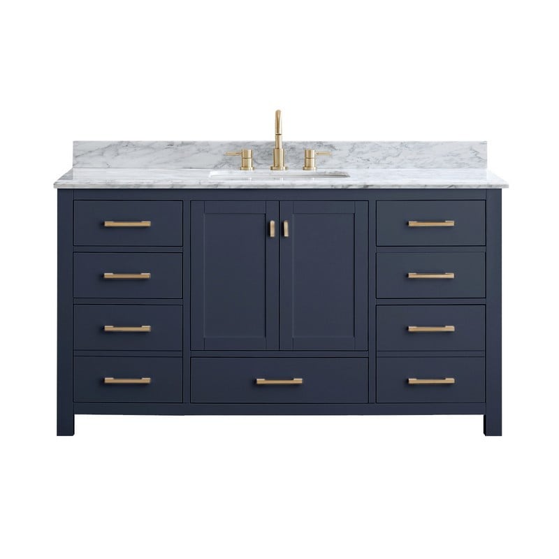 AVANITY MODERO-VS60-NB-A-E MODERO 61 INCH SINGLE VANITY IN NAVY BLUE WITH CALA WHITE ENGINEERED STONE TOP