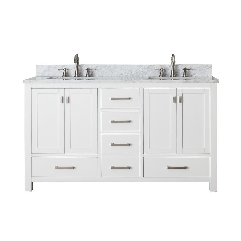 AVANITY MODERO-VS60-WT-E MODERO 61 INCH DOUBLE VANITY IN WHITE WITH CALA WHITE ENGINEERED STONE TOP