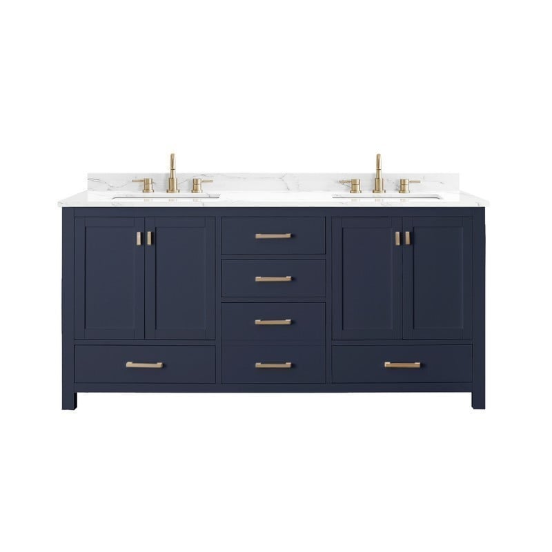 AVANITY MODERO-VS72-NB-E MODERO 73 INCH DOUBLE VANITY IN NAVY BLUE WITH CALA WHITE ENGINEERED STONE TOP